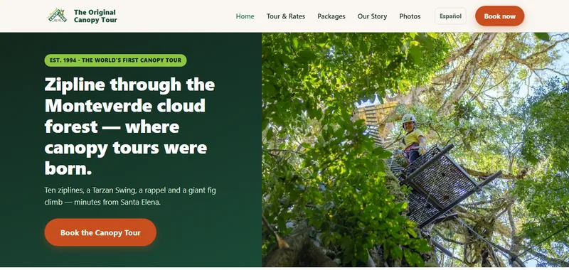 Sitio web de The Original Canopy Tour